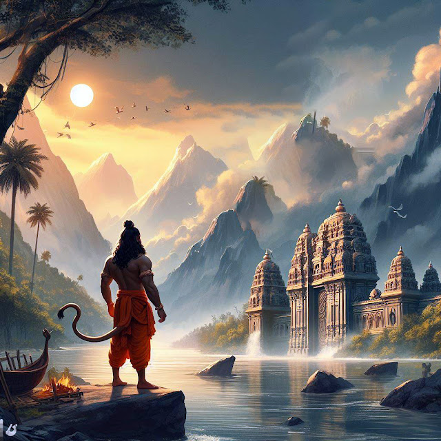 Lord Hanuman standing at the northern gate of Lanka,