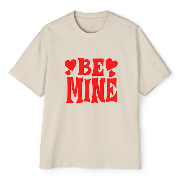 Men's Heavy Oversized T-Shirt With Red Minimalist Be Mine Valentine's Day