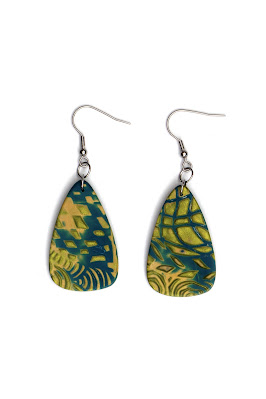 boucles d'oreilles mokume gane bleu vert or polymere stenna bijoux