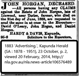 Horgan John 1883 estate notice