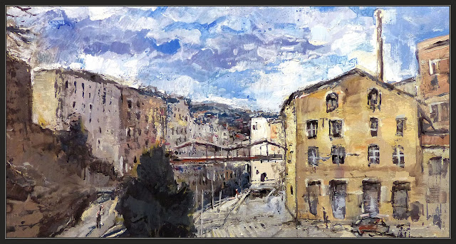 MANRESA-PINTURA-VIA-SANT IGNASI-PASAREL·LA-PAISATGES-URBANS-CIUTAT-CATALUNYA-DETALLS-QUADRES-PINTOR-ERNEST DESCALS