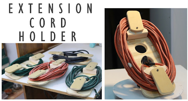 extension cord holder, hinged, compact, wood