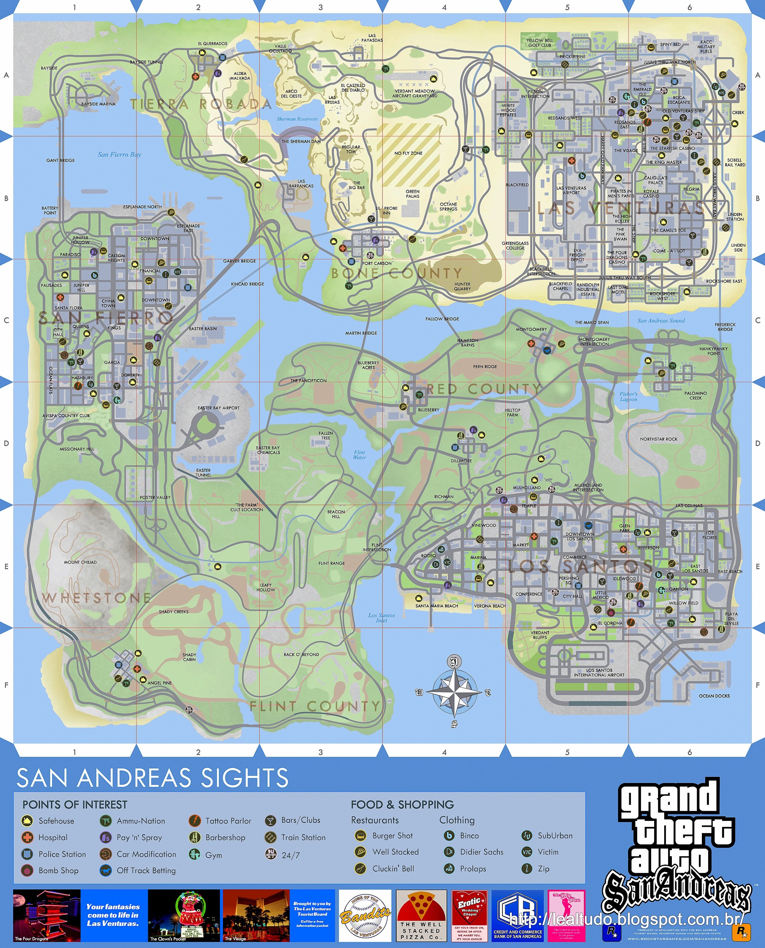 GTA SAN ANDREAS MAP - GRAND THEFT AUTO SAN ANDREAS MAP MAPA