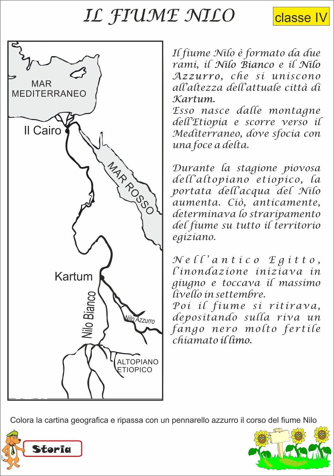 Proiettiamo sulla LIM la scheda didattica sul Nilo che leggeremo insieme e che i bambini possono incollare sul quaderno