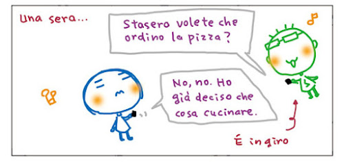 Una sera... Stasera volete che ordino la pizza? No, no. Ho gia' deciso che cosa cucinare. E' in giro