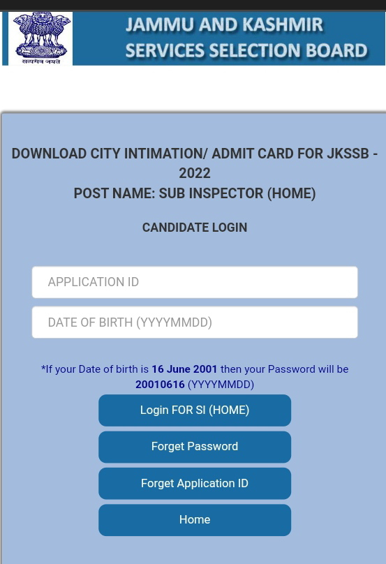 JKSSB Sub Inspector Admit Card - Direct Download Link, Check Here