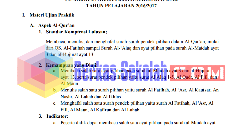 PANDUAN UJIAN PRAKTIK PAI SD TAHUN PELAJARAN 2016/2017 