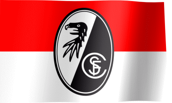 The waving fan flag of SC Freiburg with the logo (Animated GIF)