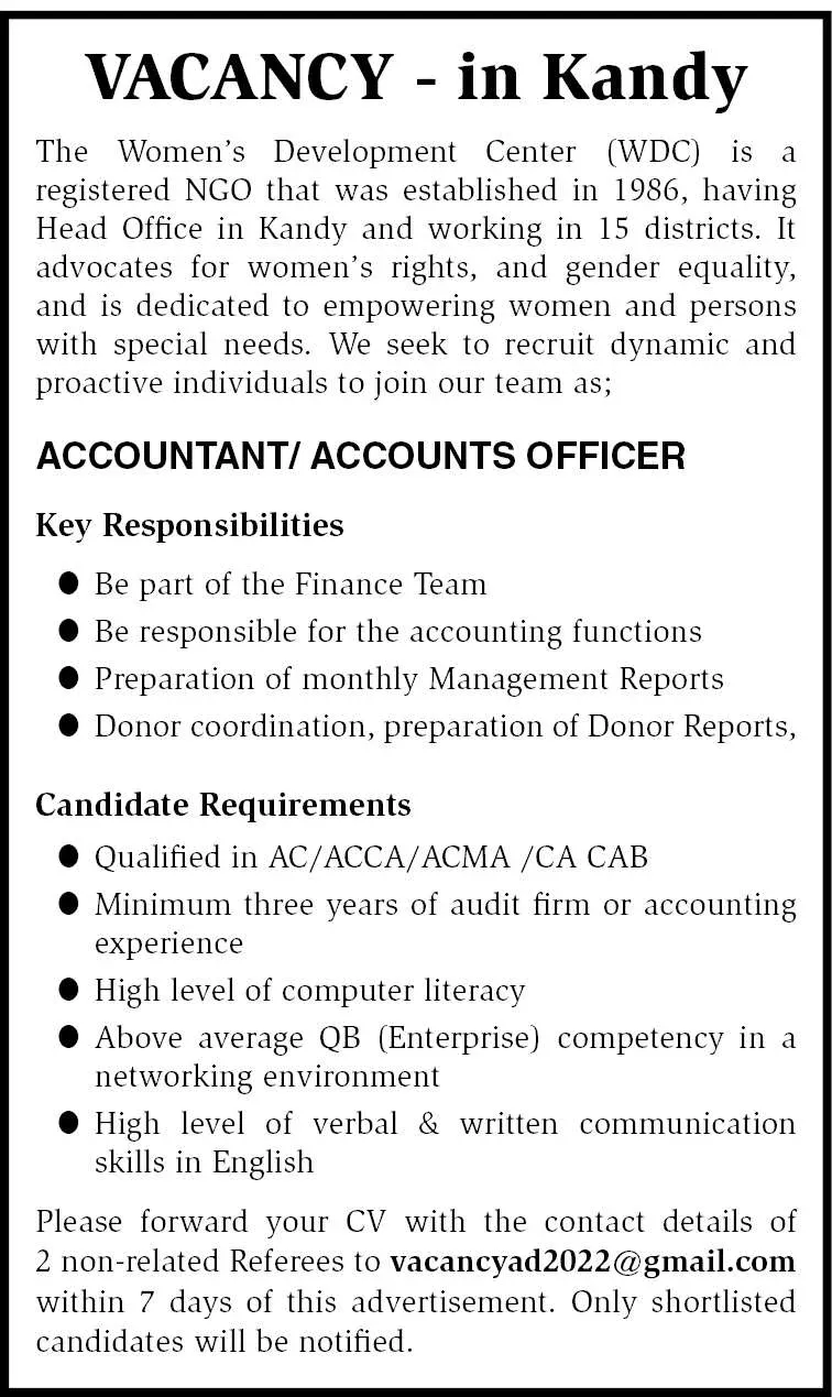 Women development Center Job Vacancies