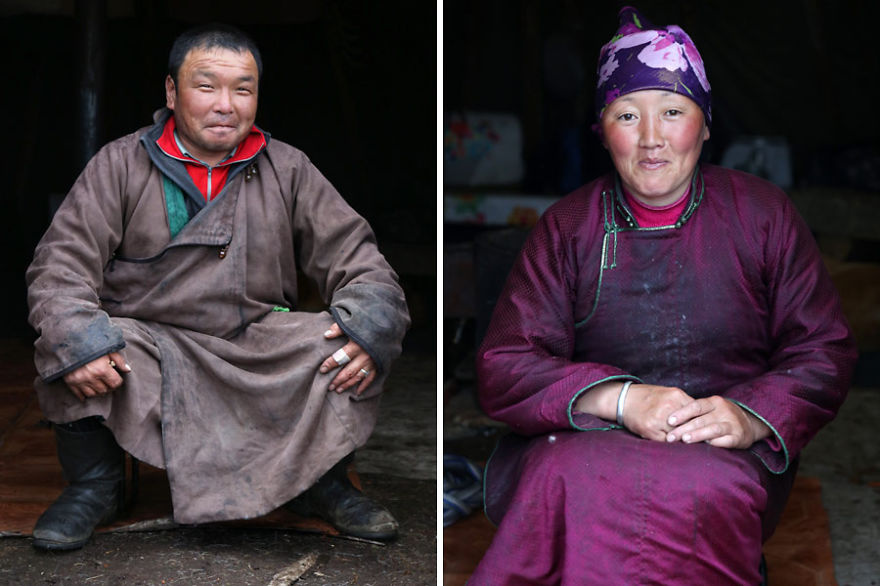 Narahuu and Bolorma, husband and wife - Meet The Tsaatan Nomads In Mongolia Who Live Like No One Else