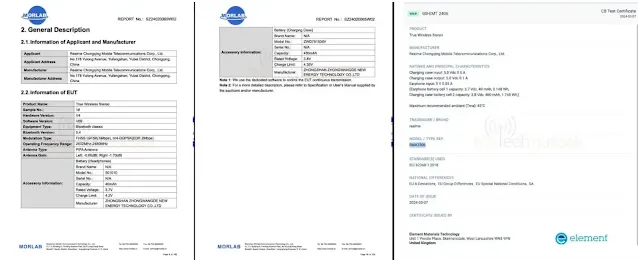 Realme Buds T110 FCC and Element Certification Details