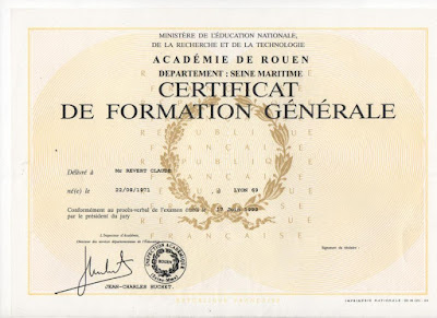 Diplôme du Certificat de Formation Générale (collection privée)