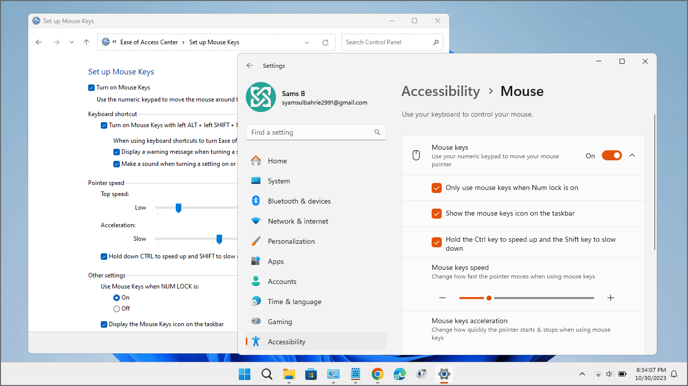 Cara menggunakan mouse melalui keyboard di Windows 11