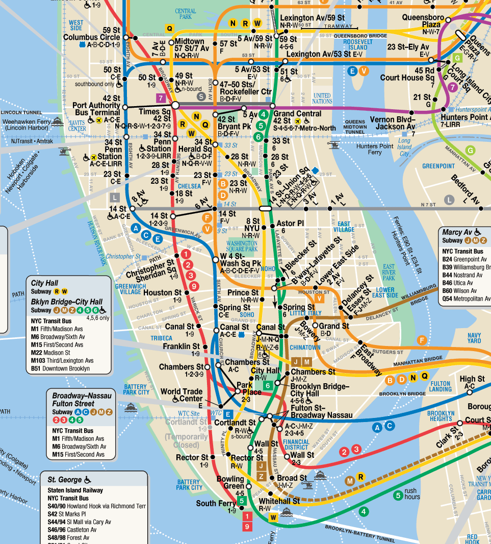 manhattan subway  map with streets