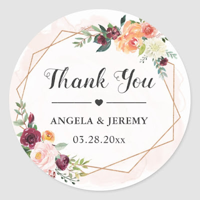  Geometric Frame Floral Wedding Favor Thank You Classic Round Sticker