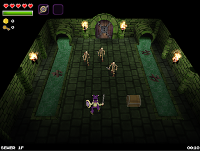 HarleQuest! gameplay footage showing the main character about to fight a hoard of skeletons