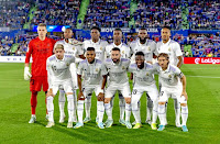 REAL MADRID C. F. Temporada 2022-23. Andriy Lunin, David Alaba, Aurélien Tchouaméni, Eduardo Camavinga, Antonio Rüdiger, Éder Militão. Fede Valverde, Rodrygo Goes, Dani Carvajal, Vinicius Júnior y Luka Modrić. GETAFE C. F. 0 REAL MADRID C. F. 1 Sábado 08/10/2022, 21:00 horas. Campeonato de Liga de 1ª División, jornada 8. Getafe, Madrid, estadio Coliseum Alfonso Pérez: 14.502 espectadores. GOLES: 0-1: 3’, Éder Militão.