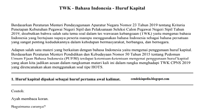 Unduh Modul SKD Bab Bahasa Indonesia Huruf Kapital CPNS TWK - Cendekiapedia