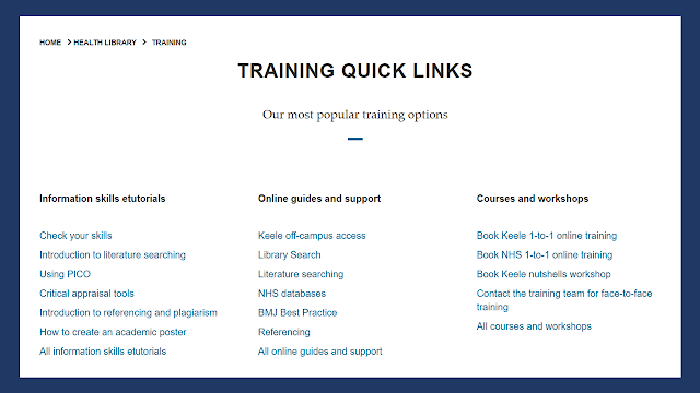 quick links options on the training page