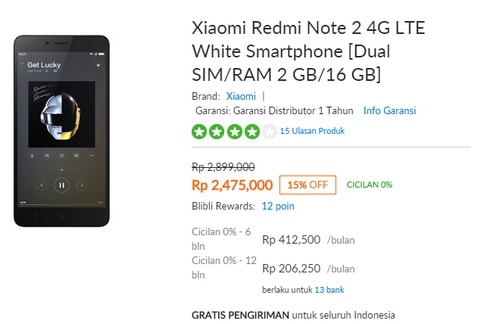 Belanja murah Xiaomi Redmi Note 2 di blibli.com