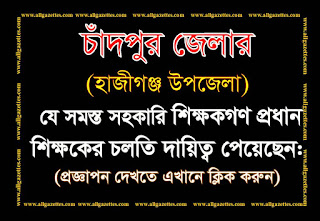 চাঁদপুর জেলার (হাজীগঞ্জ উপজেলা) প্রধান শিক্ষকের চলতি দায়িত্ব প্রাপ্ত ৪৪ জন সহকারি শিক্ষকের প্রজ্ঞাপন