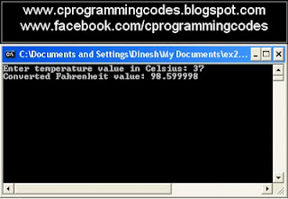 Output of convert temperature Celsius to Fahrenheit C program