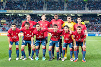 Club ATLÉTICO OSASUNA DE PAMPLONA - Pamplona, España - Temporada 2012-13 - Nano, Damiá, Loé, Andrés Fernández y Cejudo; Miguel Flaño, Arribas, Kike Sola, Oier Sanjurjo, Sisi y Armenteros - REAL SOCIEDAD DE SAN SEBASTIÁN 0 CLUB ATLÉTICO OSASUNA 0 - 23/11/2012 - Liga de 1ª División, jornada 13 - San Sebastián, Guipúzcoa, estadio de Anoeta