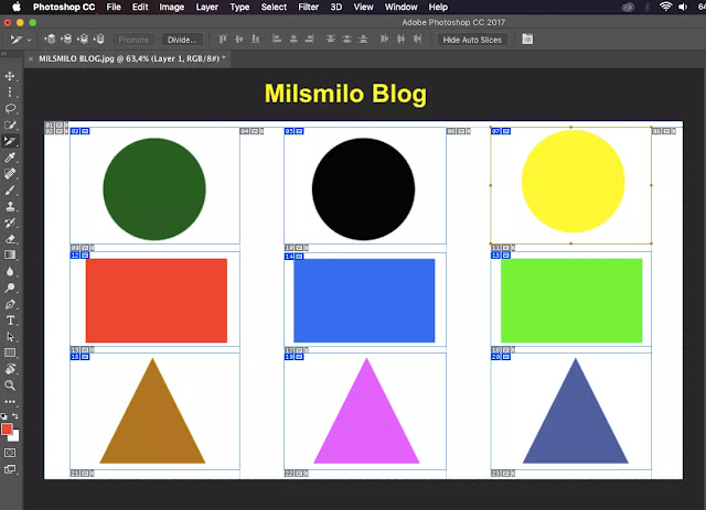 Cara membagi gabar menjadi banyak crop dan memotong gambar dengan Slice tool di photoshop, memotong gambar menjadi beberapa crop secara bersamaan pada objek foto dan gambar