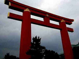 Torii is the gate of a Japanese shrine, consisting of two upright posts connected with the top by one or horizontal crosspieces. It is regarded as barrier against evil spirits.