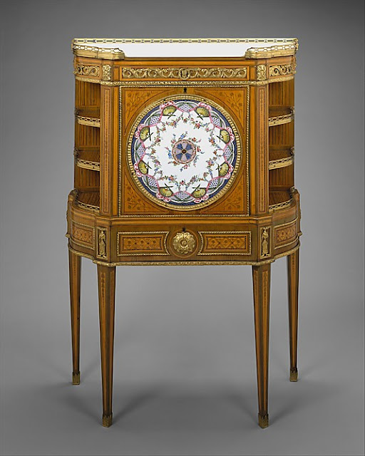 Upright Secretary (secrétaire à abattant or secrétaire en cabinet) Attributed to Roger Vandercruse called Lacroix , Porcelain plaques by Sèvres Manufactory (French, 1740–present) Date: porcelain ca. 1764, secretary ca. 1775