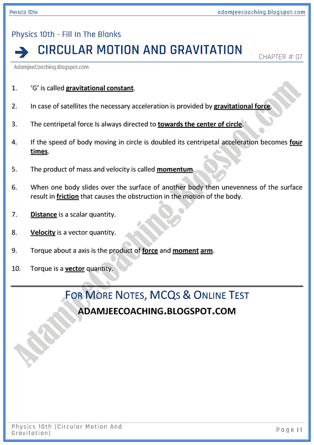 circular-motion-and-gravitation-fill-in-the-blanks-physics-10th