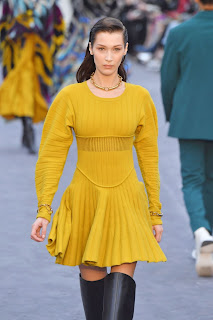 Bella Hadid In Yellow Dress At Roberto Cavalli Runway, Milan Fashion Week