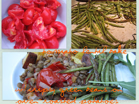 Collage of Tomato-Lentil Bake and ingredients.