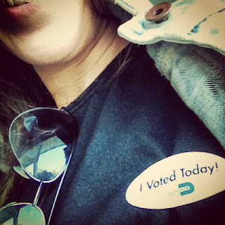 A picture of the blog writer on election day in Miami-Dade County with an "I voted Today" sticker