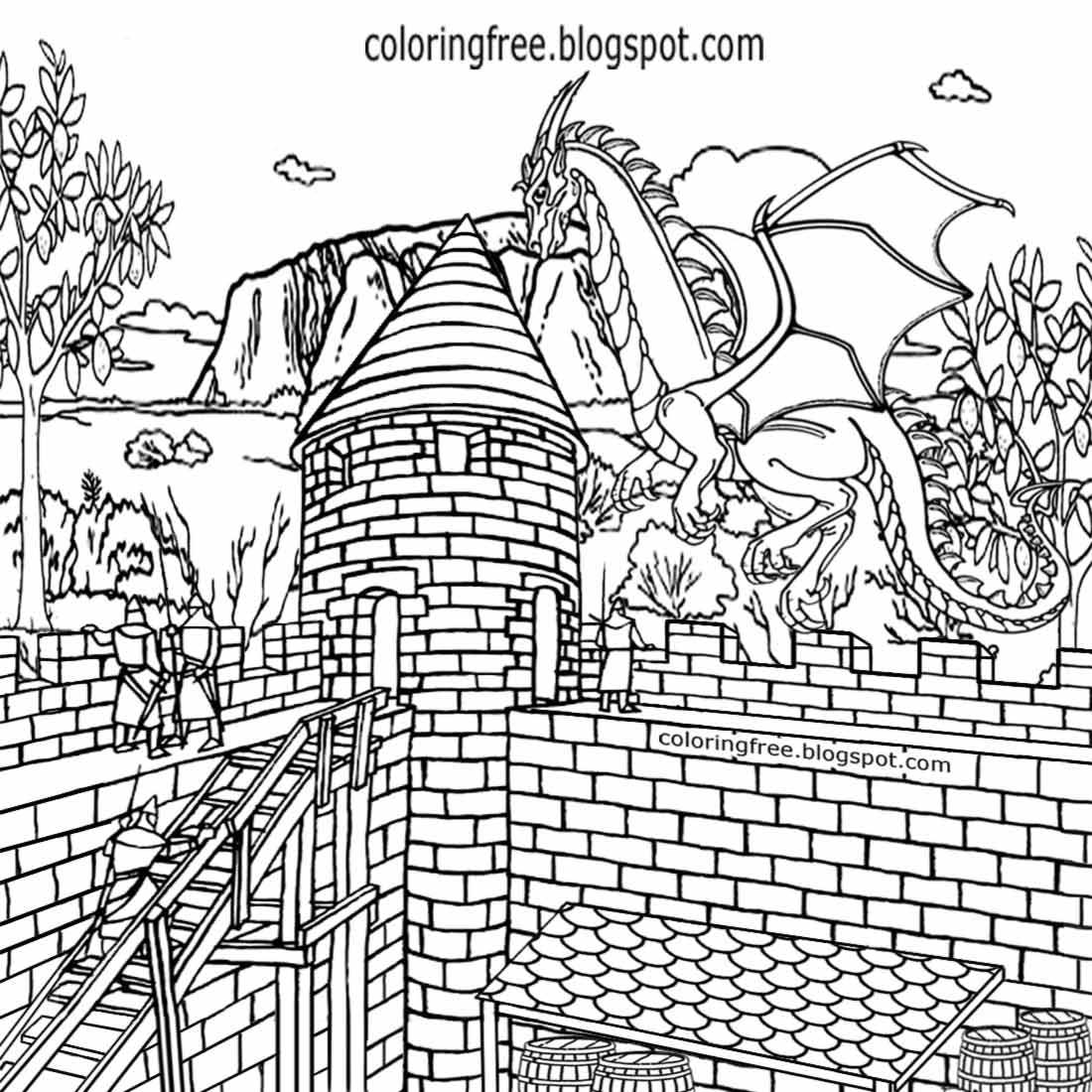 Military stronghold tower printable dragon coloring pages for kids me val castle drawing pictures