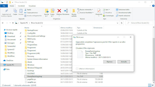 Impossibile eliminare il file DumpStack.log.tmp
