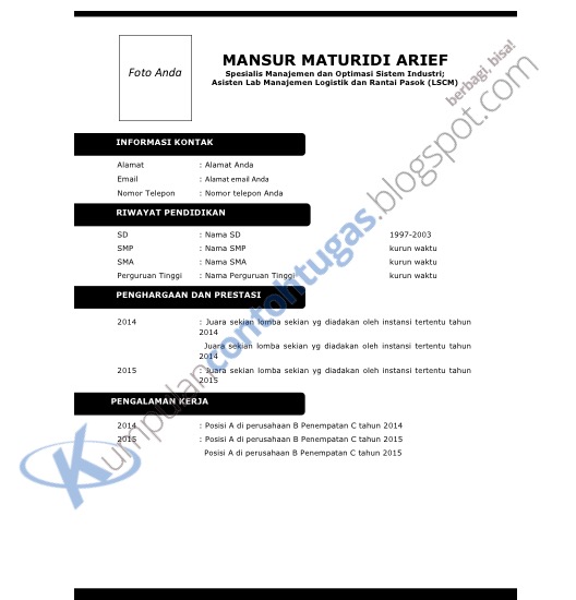 Download contoh CV yang menarik format DOC  Kumpulan 