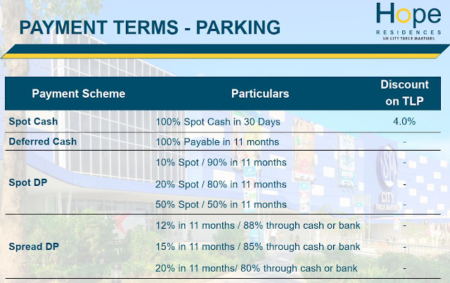 SMDC Hope Residences Payment terms Feb 2021 - Parking Slots