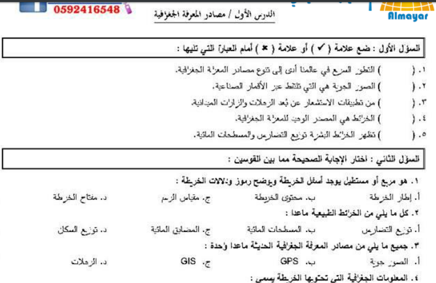 المادة التدريبية في الدراسات الاجتماعية للصف السادس - الفصل الاول