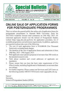 abu zaria postgraduate admission form