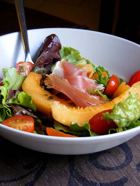 Duo of melon and tomato with air dried ham, Indre et Loire, France. Photo by Loire Valley Time Travel.