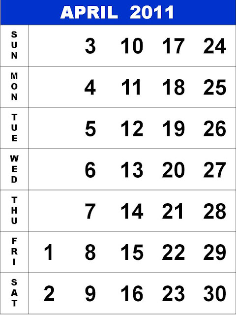 april 2011 calendar printable free. APRIL 2011 CALENDAR PRINTABLE