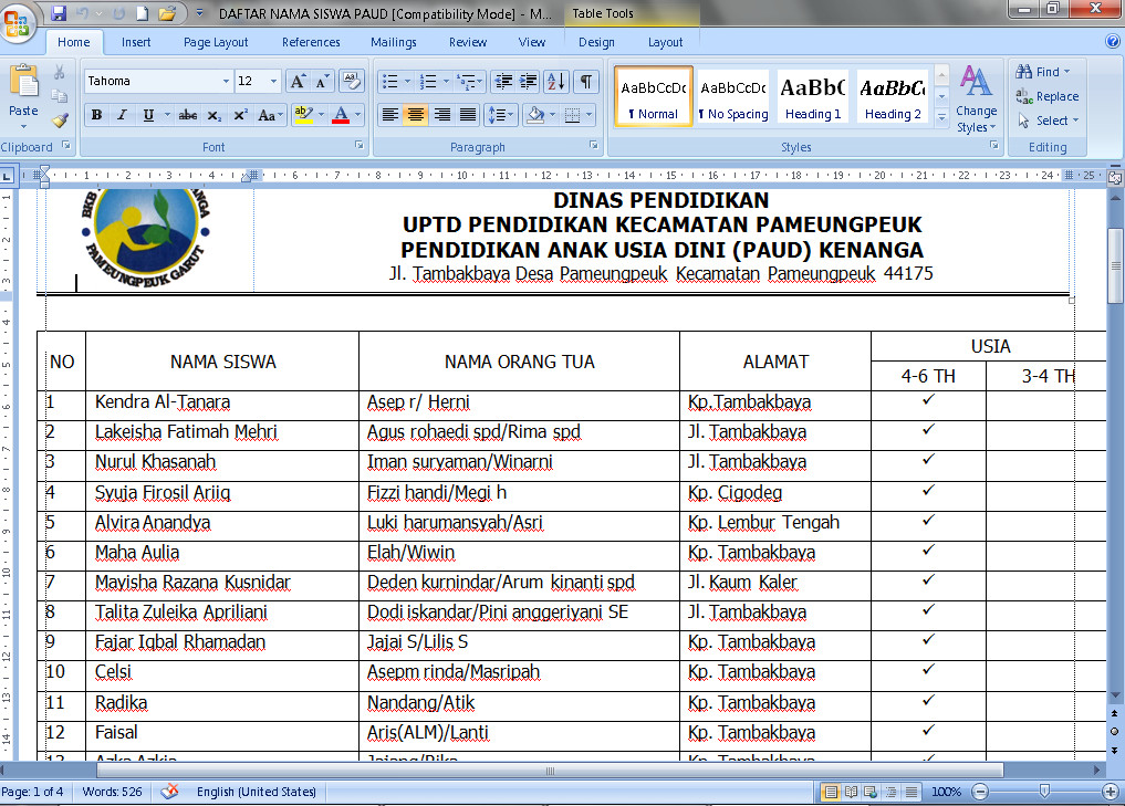 Download File: DOWNLOAD FORMAT DAFTAR NAMA SISWA PAUD 