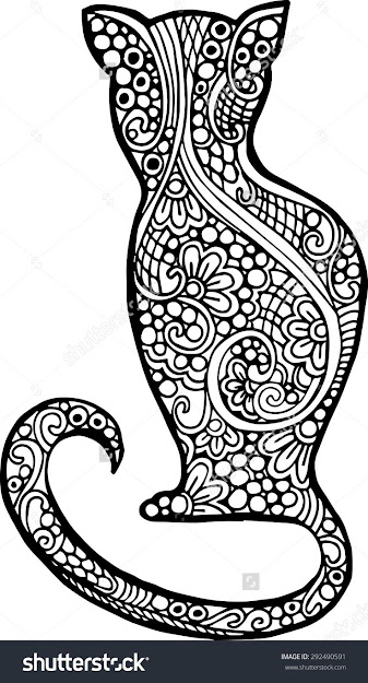 Abstract Doodle Cat Coloring Page