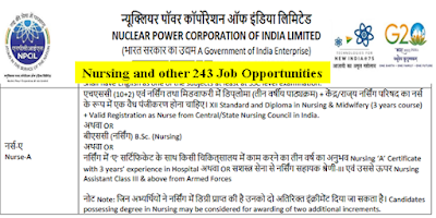Nursing and other 243 Job Opportunities NPCIL