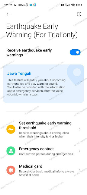 mengaktifkan fitur peringatan dini gempa bumi di hp Xiaomi