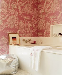 Amanda Nisbet Pink Wallpapered Bathroom