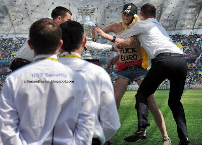 FEMEN Girls Protest Euro 2012 Trophy In Ukraine