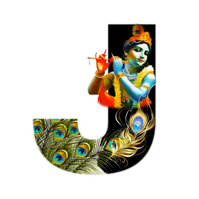 English Alphabets J with Lord Krishna Image