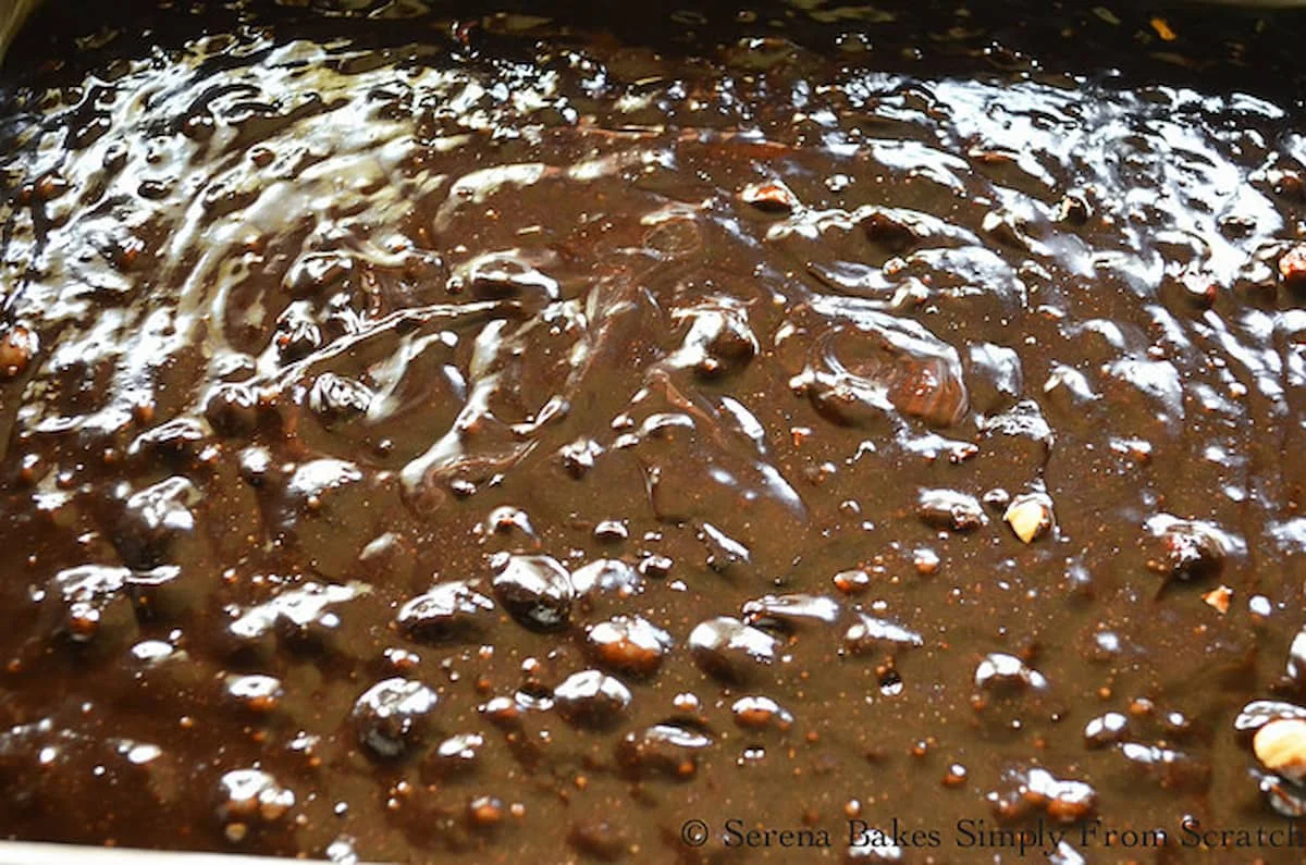 Fudge Brownie batter poured in a 9"x13" pan.